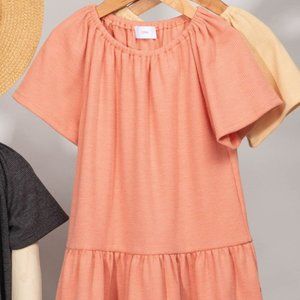 Girls Thermal Bell Sleeve Dress - Cantaloupe